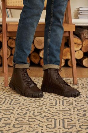 بوت / نیم بوت قهوه ای مردانه چرم خالص Derinet - کد 360963757