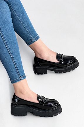 کفش لوفر مشکی زنانه چرم لاکی Y&D Shoes - کد 905739166
