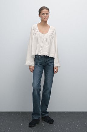 بلوز سفید زنانه یقه دوچرخه Massimo Dutti - کد 902024840