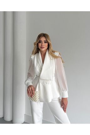 ست بالاتنه و پائین تنه سفید زنانه بافتنی 1Moda1Tarz - کد 904469117