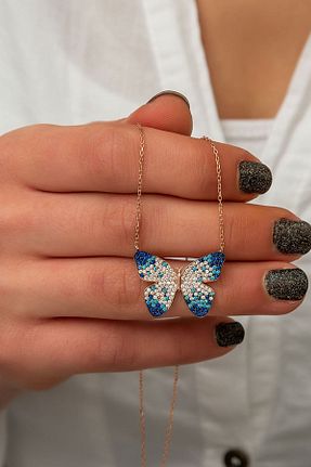 گردنبند نقره آبی زنانه 925 عیار Papatya Silver - کد 34196316