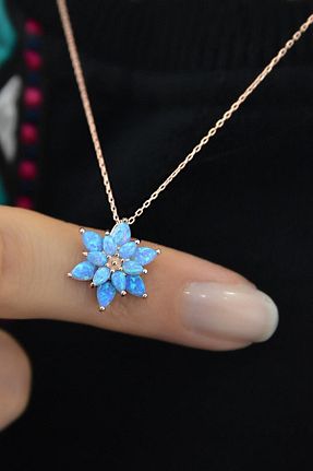 گردنبند نقره فیروزه ای زنانه 925 عیار Papatya Silver - کد 81266661