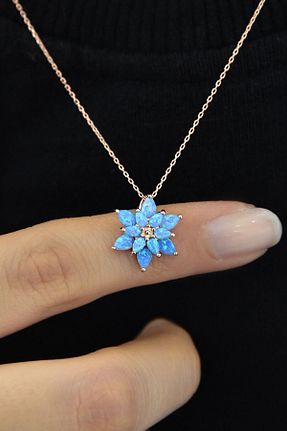 گردنبند نقره فیروزه ای زنانه 925 عیار Papatya Silver - کد 81266661