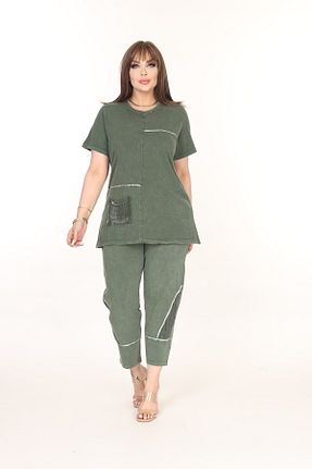 ست بالاتنه و پائین تنه سایز بزرگ خاکی زنانه فاق نرمال özle fashion - کد 905773917