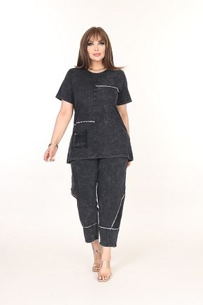 ست بالاتنه و پائین تنه سایز بزرگ مشکی زنانه فاق نرمال özle fashion - کد 905773659