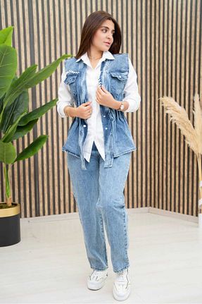 ست بالاتنه و پائین تنه آبی زنانه جین Abalı - کد 904519047