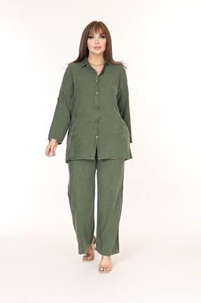 ست بالاتنه و پائین تنه سایز بزرگ خاکی زنانه فاق بلند özle fashion - کد 905779800