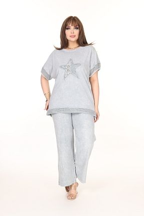 ست بالاتنه و پائین تنه سایز بزرگ طوسی زنانه بافتنی özle fashion - کد 905794318