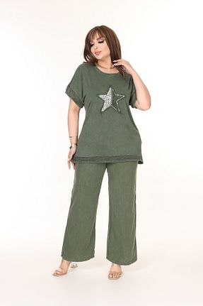 ست بالاتنه و پائین تنه سایز بزرگ خاکی زنانه بافتنی özle fashion - کد 905794529