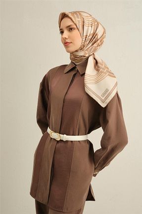 روسری طوسی کرپ ساتن ابریشم Armine - کد 904542148