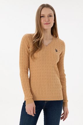 پلیور قهوه ای زنانه ساده U.S. Polo Assn. - کد 860866498