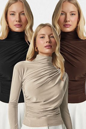 بلوز بژ زنانه ساده VODENS - کد 904602063