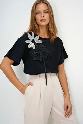 تیشرت مشکی زنانه رگولار VAGGON - کد 904609539