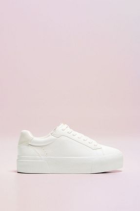کفش اسنیکر سفید زنانه بند دار Bershka - کد 891795120