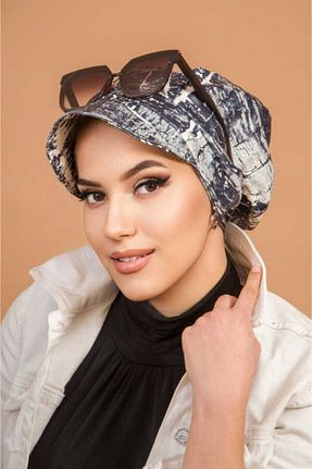 کلاه سرمه ای زنانه چرم مصنوعی Aişe Tesettür - کد 680385103