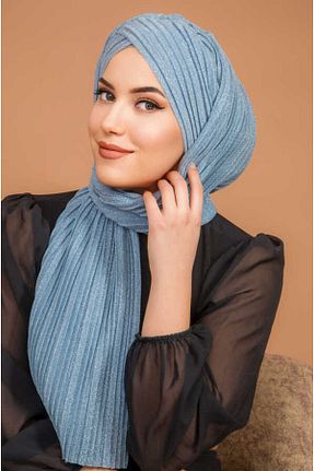 شال آبی زنانه پنبه پلی استر Aişe Tesettür - کد 815607853