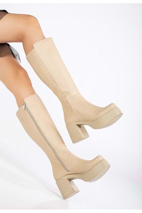 چکمه بژ زنانه چرم خالص ANALİN SHOES - کد 874810597