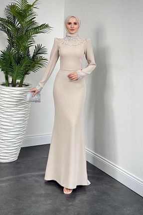 لباس مجلسی حجاب طوسی زنانه یقه ایستاده MERVEN AKYÜZ - کد 904661426