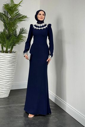 لباس مجلسی حجاب سرمه ای زنانه یقه ایستاده MERVEN AKYÜZ - کد 904661584
