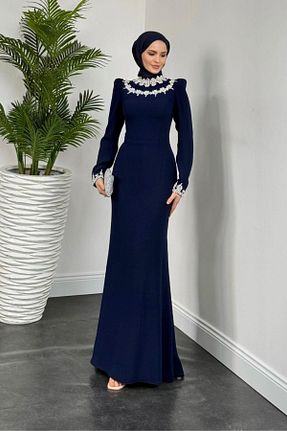 لباس مجلسی حجاب سرمه ای زنانه یقه ایستاده MERVEN AKYÜZ - کد 904661584