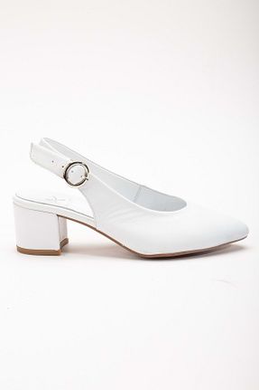 کفش پاشنه بلند کلاسیک سفید زنانه چرم خالص ANALİN SHOES - کد 832121767