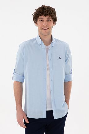 پیراهن آبی مردانه یقه ایستاده U.S. Polo Assn. - کد 904674886