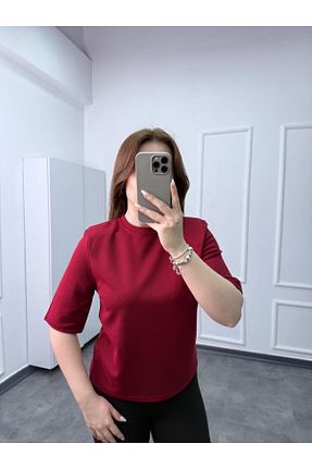 تیشرت زرشکی زنانه رگولار songül özdeş - کد 904686718