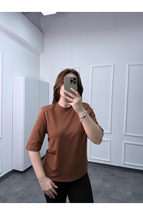 تیشرت قهوه ای زنانه رگولار songül özdeş - کد 904687074