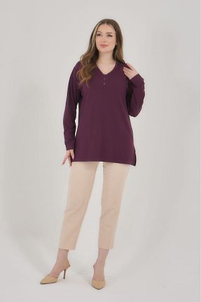 بلوز سایز بزرگ بنفش زنانه Penye Fresh&Moda - کد 906031847