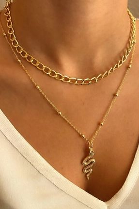 گردنبند جواهر طلائی زنانه برنجی ÇEHRELİZE - کد 69433913