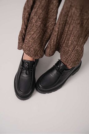 کفش لوفر مشکی زنانه چرم خالص öz se shoes - کد 802480767