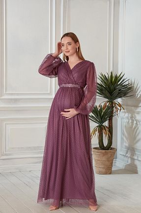 لباس مجلسی بارداری بنفش زنانه Çan LİYACA - کد 906096346