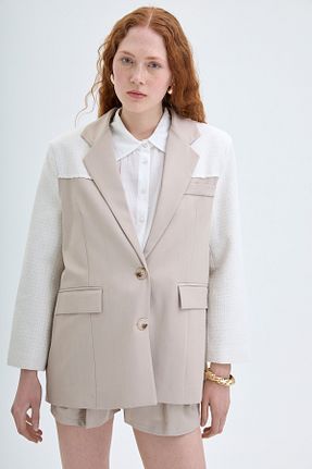 کت بلیزر بژ زنانه مخلوط ویسکون Quzu - کد 899657335