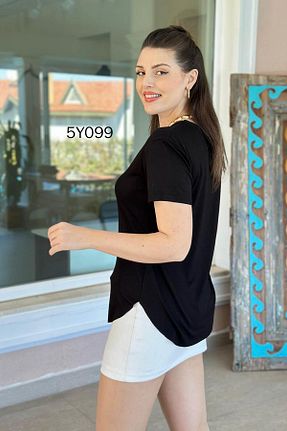 تیشرت مشکی زنانه رگولار İnce Topuk - کد 904916031