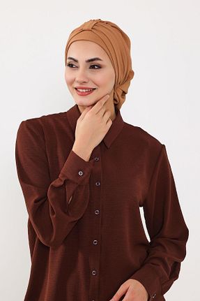 شال قهوه ای زنانه پلی استر Aisha
