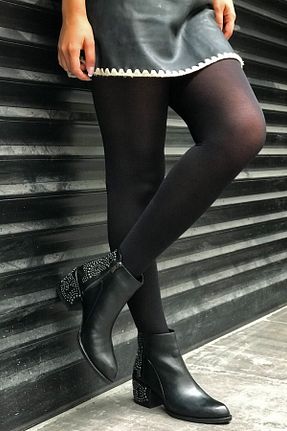 بوت / نیم بوت مشکی زنانه چرم خالص trendytopuk - کد 138306499