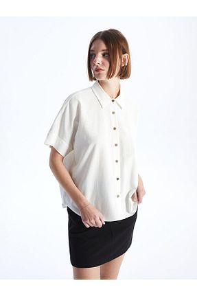 پیراهن سفید زنانه یقه پیراهنی LC Waikiki - کد 904828453