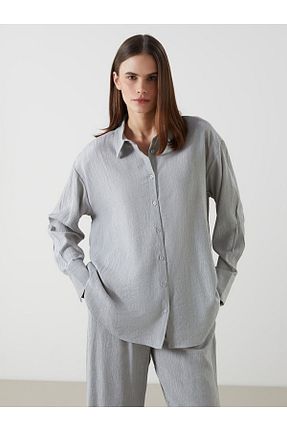 پیراهن طوسی زنانه یقه پیراهنی LC Waikiki - کد 904829741