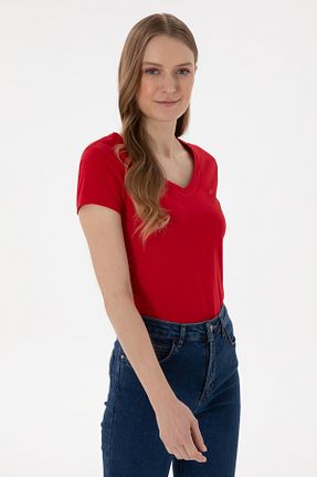 تیشرت قرمز زنانه Fitted U.S. Polo Assn. - کد 904908386