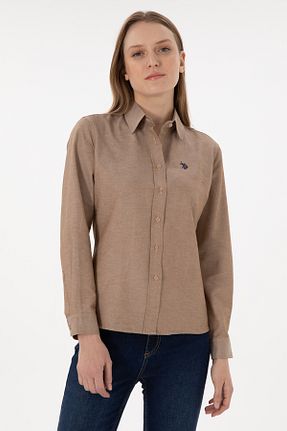 پیراهن قهوه ای زنانه یقه پیراهنی U.S. Polo Assn. - کد 864341438