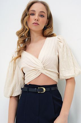 بلوز بژ زنانه ساده Trend Alaçatı Stili - کد 903022145