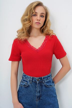 بلوز قرمز زنانه ساده Trend Alaçatı Stili - کد 903022155