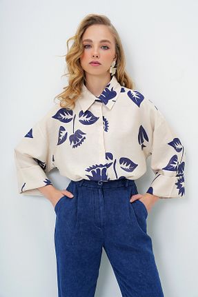 پیراهن سرمه ای زنانه یقه پیراهنی Trend Alaçatı Stili - کد 903472098