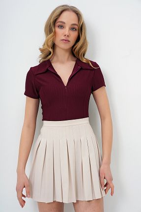 بلوز زرشکی زنانه ساده Trend Alaçatı Stili - کد 903022137