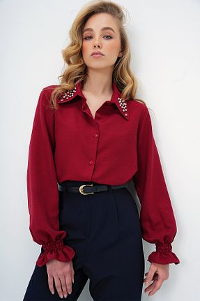 پیراهن زرشکی زنانه رگولار Trend Alaçatı Stili - کد 903022271