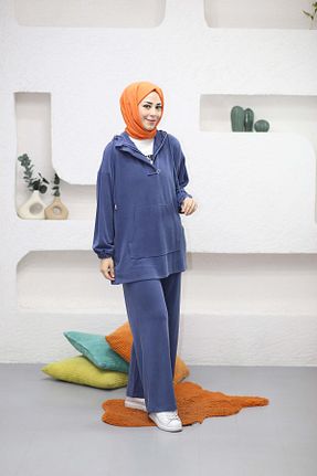 ست بالاتنه و پائین تنه سرمه ای زنانه بافتنی MERVE TESETTÜR - کد 902960626