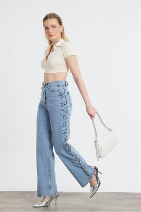 شلوار جین آبی زنانه پاچه گشاد Rays - کد 902965877