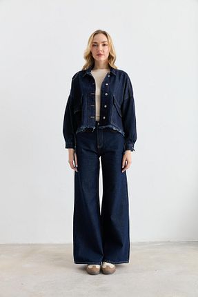 شلوار جین سرمه ای زنانه پاچه گشاد Qutu Butik - کد 884979634