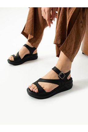 صندل مشکی زنانه پاشنه تخت ALEMDAR AYAKKABI - کد 903007692