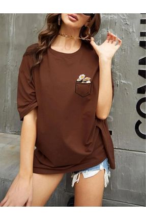 تیشرت سایز بزرگ قهوه ای زنانه سایز بزرگ Wish BF - کد 904161937
